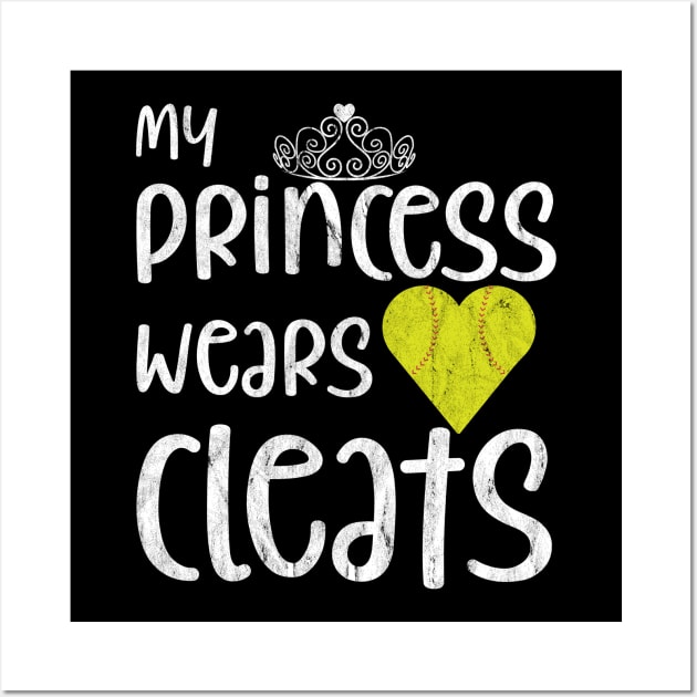 My Princess Wears Cleats Softball Team Heart Crown Wall Art by jkshirts